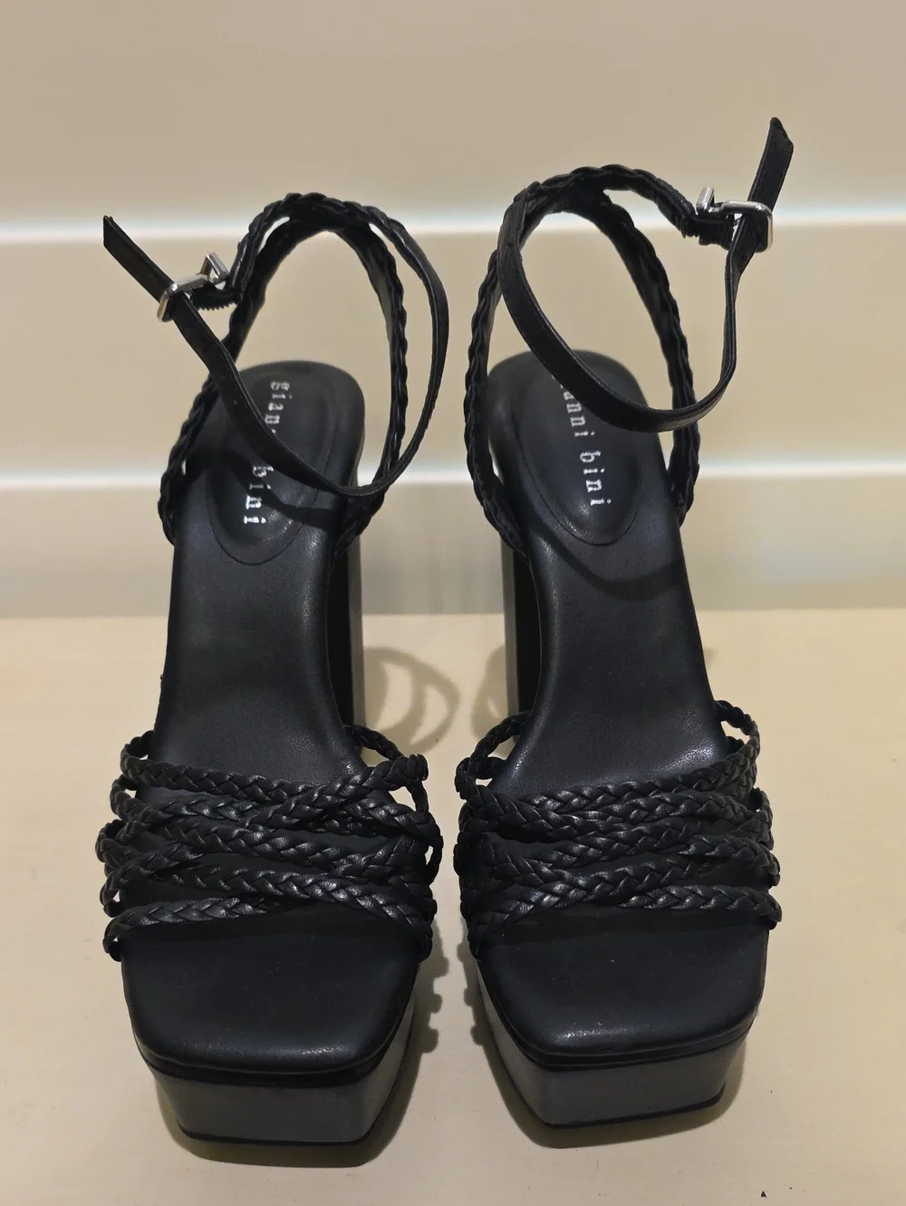 Gianni Bini Black Braided Ankle-Strap Platform Heels